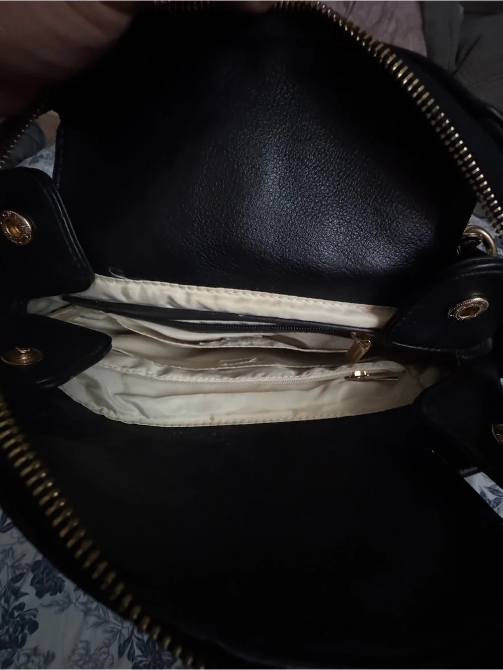 Black Faux Leather Baby Backpack with Gold Accents